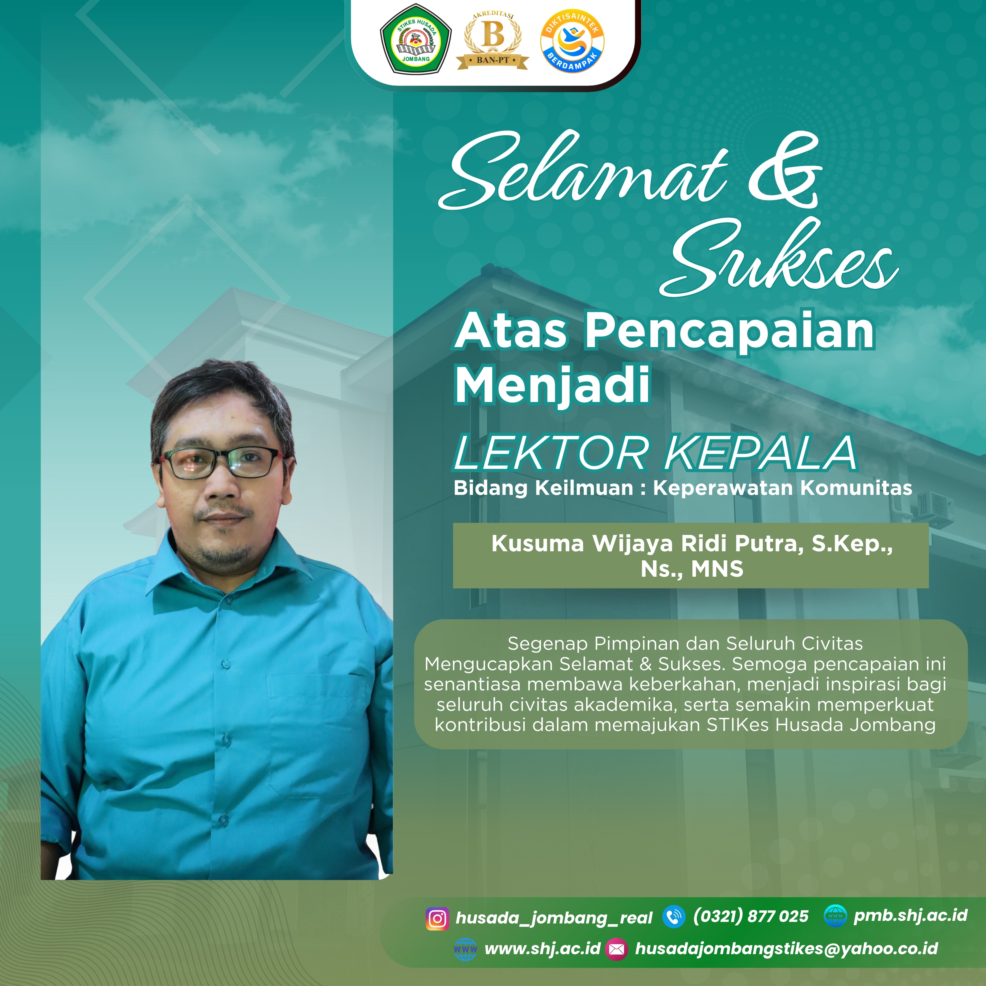 Ucapan Selamat Atas Pencapaian Lektor Kepala – Kusuma Wijaya Ridi Putra